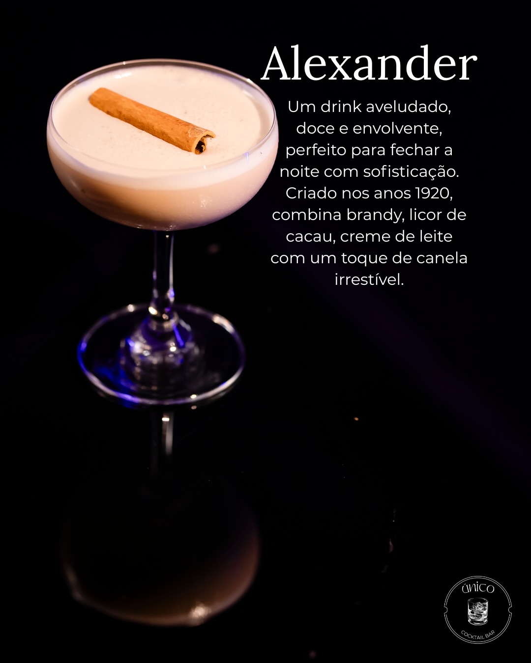 Drink Alexander do Único Cocktail Bar